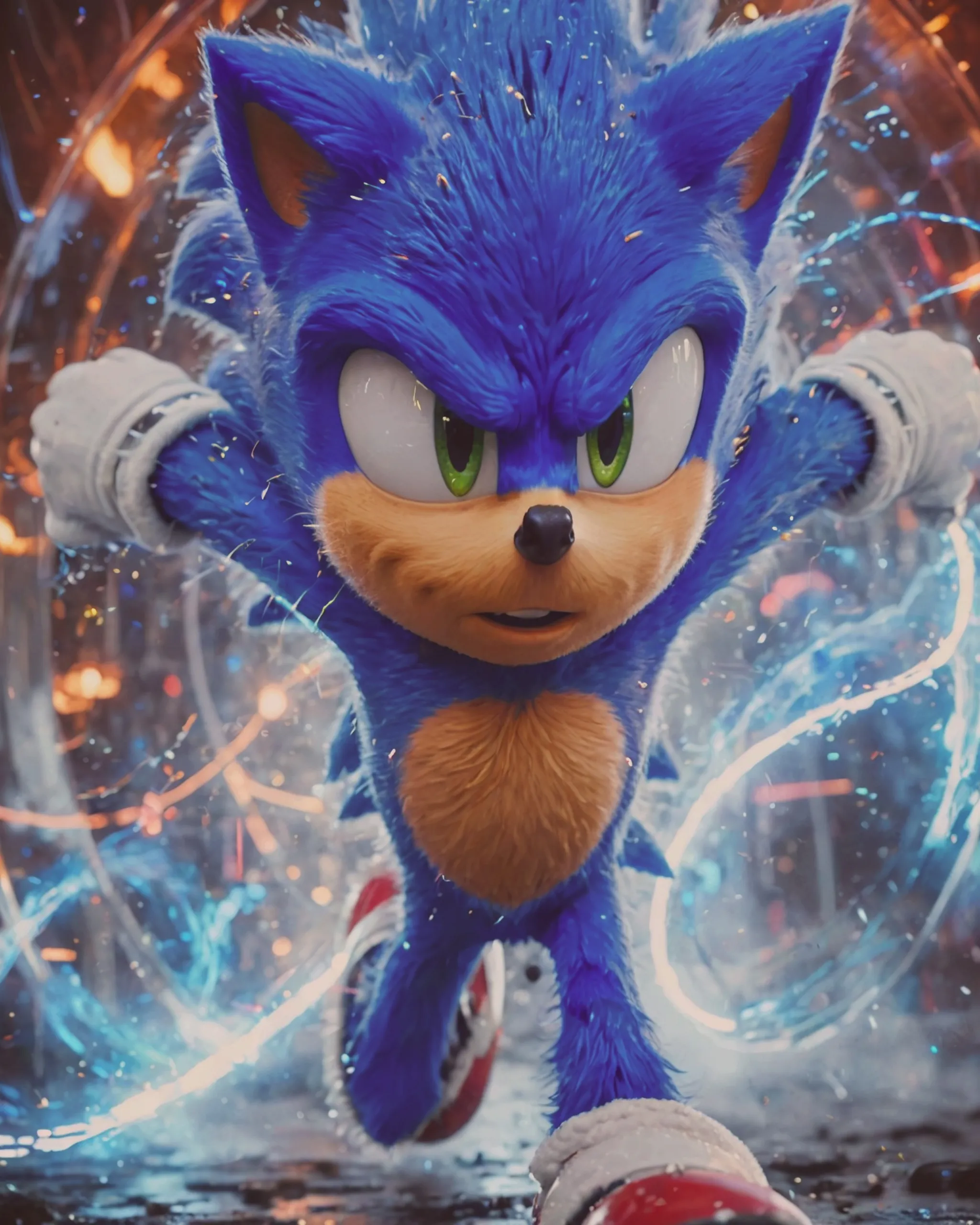 Running Through Rings Sonic running through rings, 8k - Free AI Photo Generator - starryai