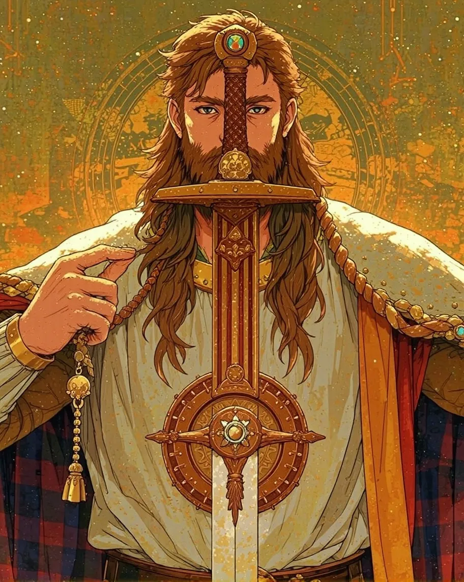 King Arthur holding Excalibur - Free AI Photo Generator - starryai