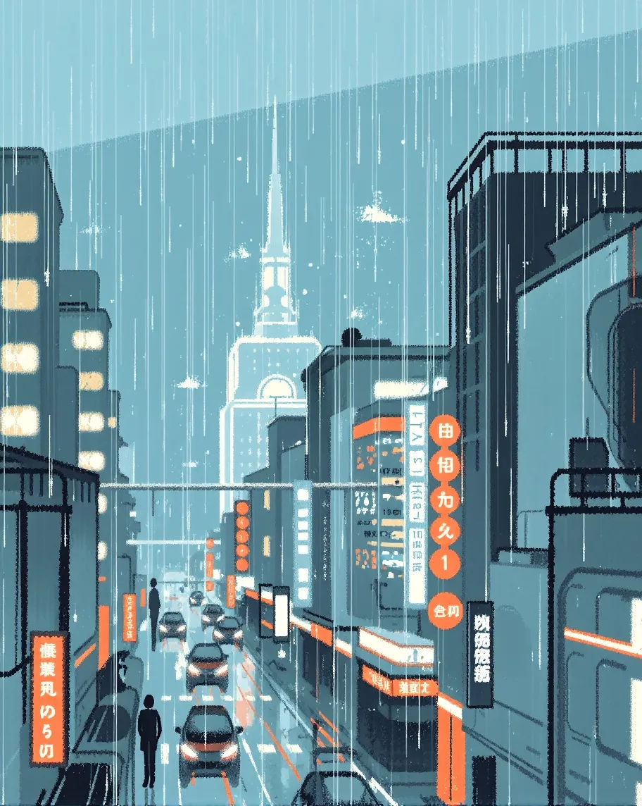 A city downtown rain. Tilt-shift, - Free AI Photo Generator - starryai