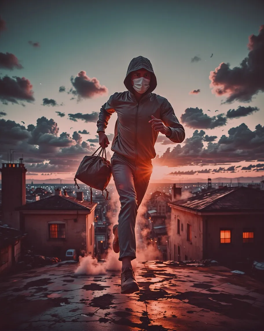 A masked figure running across - Free AI Photo Generator - starryai