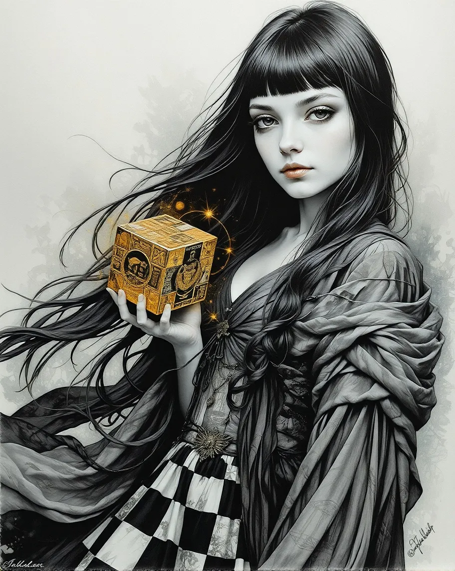 Pen ink artwork featuring a young - Free AI Photo Generator - starryai