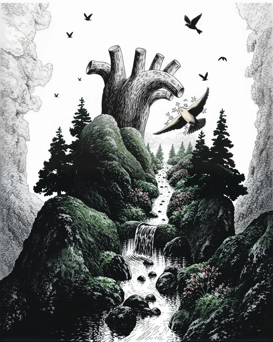 A surreal black ink illustration - Free AI Photo Generator - starryai