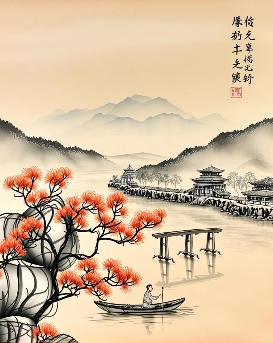 Traditional Chinese landscape ink - Free AI Photo Generator - starryai