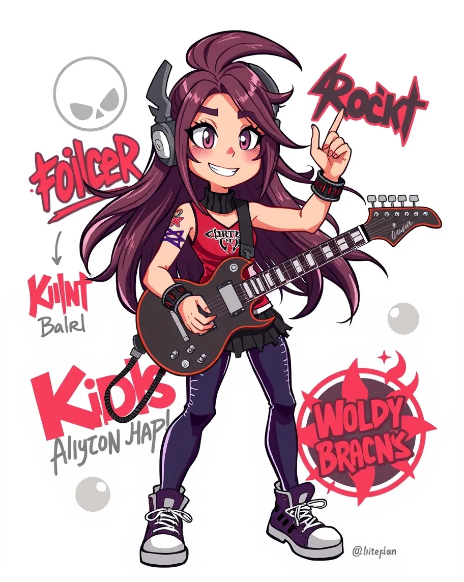 Rocker girl cartoon character, - Free AI Photo Generator - starryai