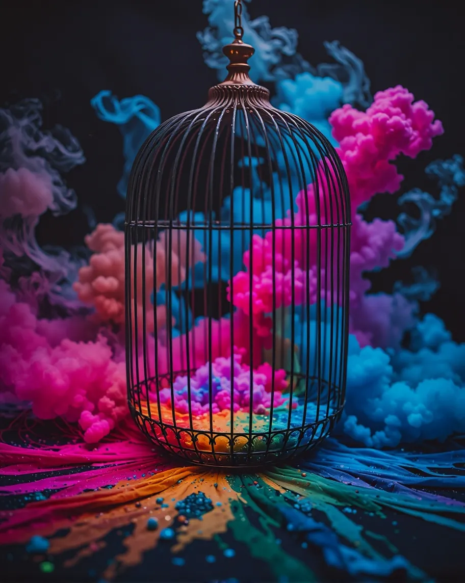 Empty Birdcage Leaking Color The - Free AI Photo Generator - starryai