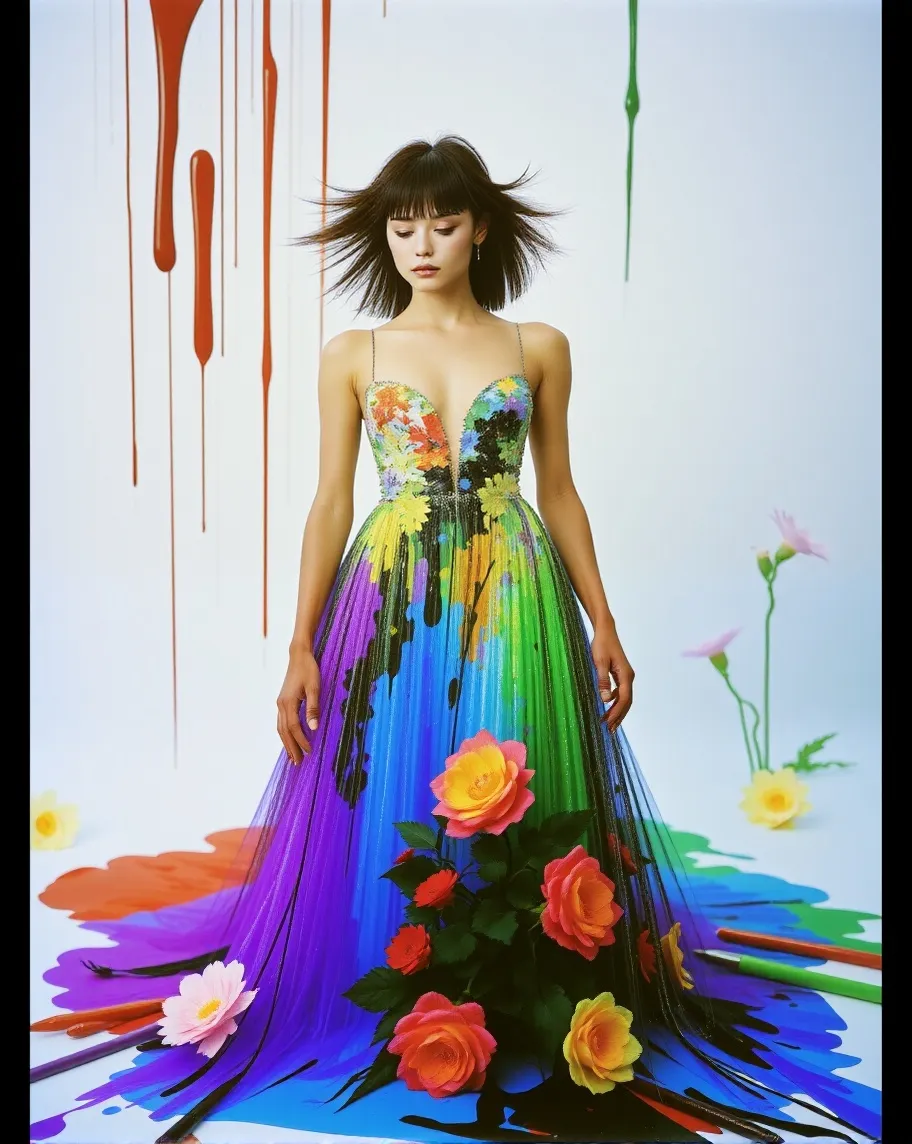 A beautiful woman a colourful - Free AI Photo Generator - starryai