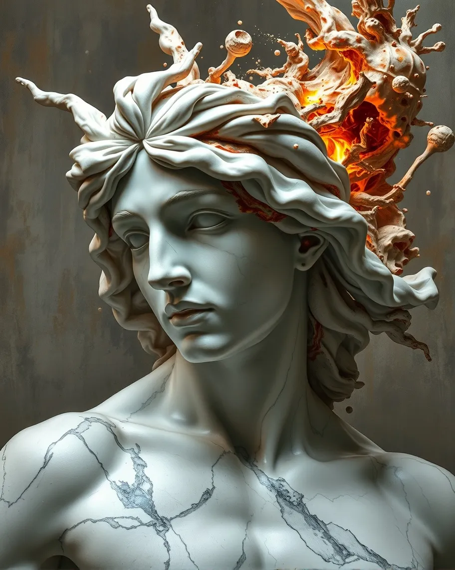 A marble statue exploding into - Free AI Photo Generator - starryai
