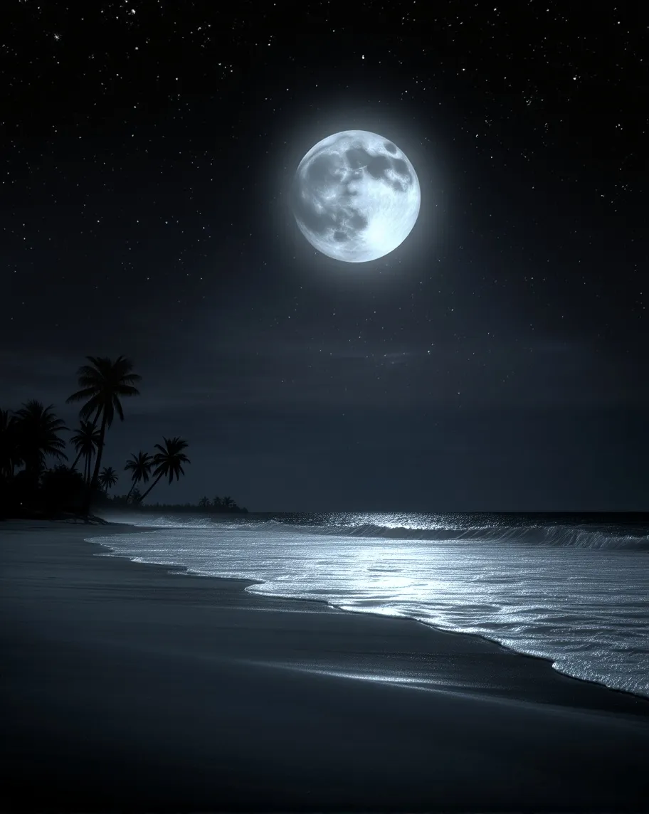 A serene beach at night under a - Free AI Photo Generator - starryai
