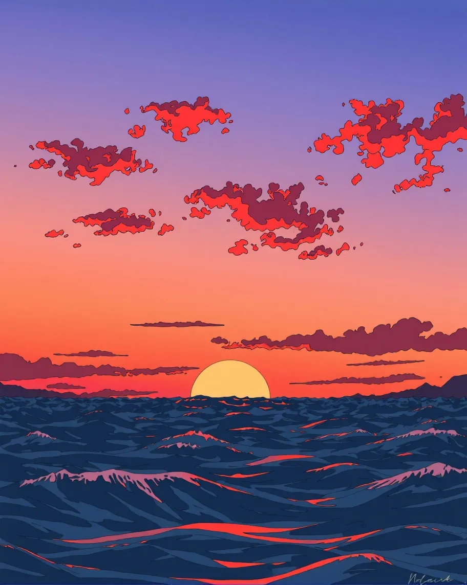 Random Sunset Generator epic sunset over a multicolored - Free AI Photo Generator - starryai