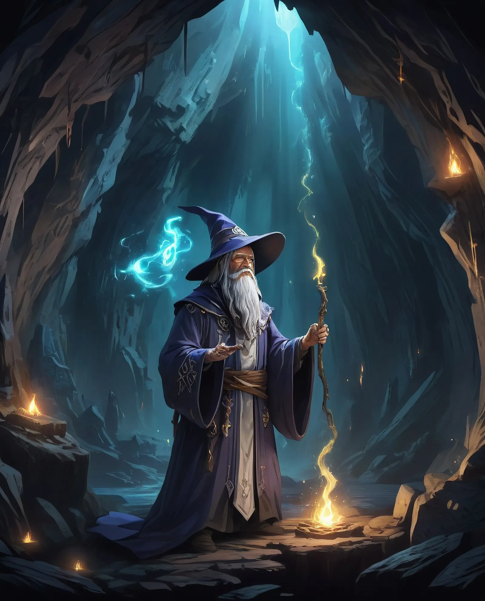 A wizard casting a spell a dark - Free AI Photo Generator - starryai