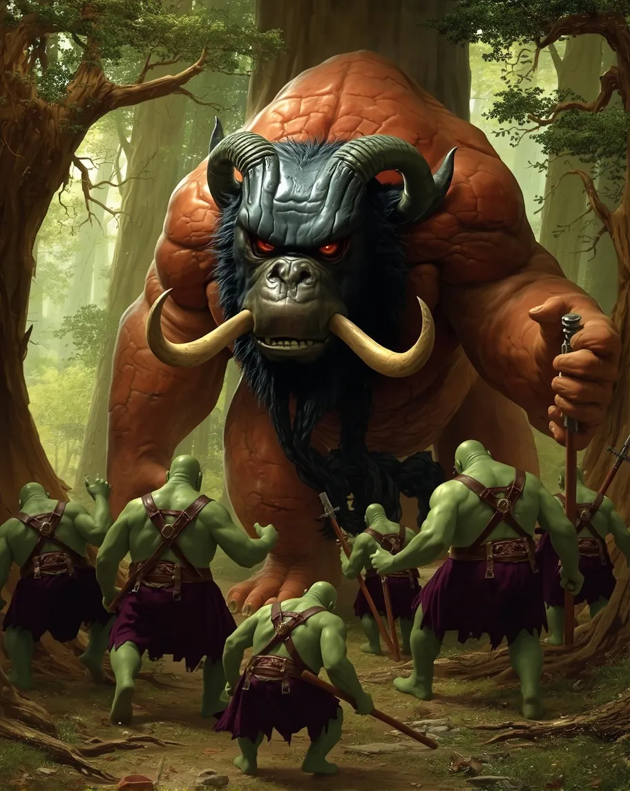 A band orcs stumble backwards awe - Free AI Photo Generator - starryai