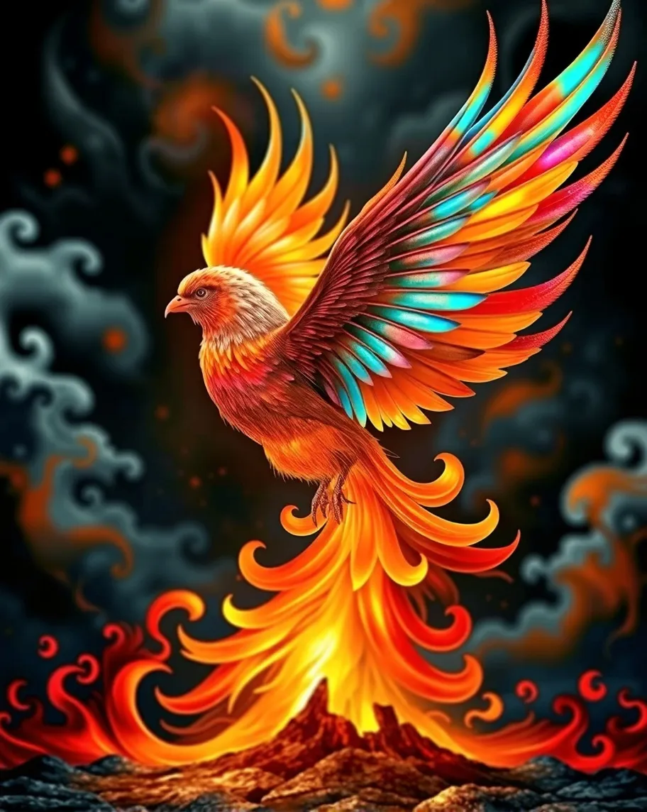 Phoenix Rising Color Scheme A phoenix rising from ashes, wing - Free AI Photo Generator - starryai