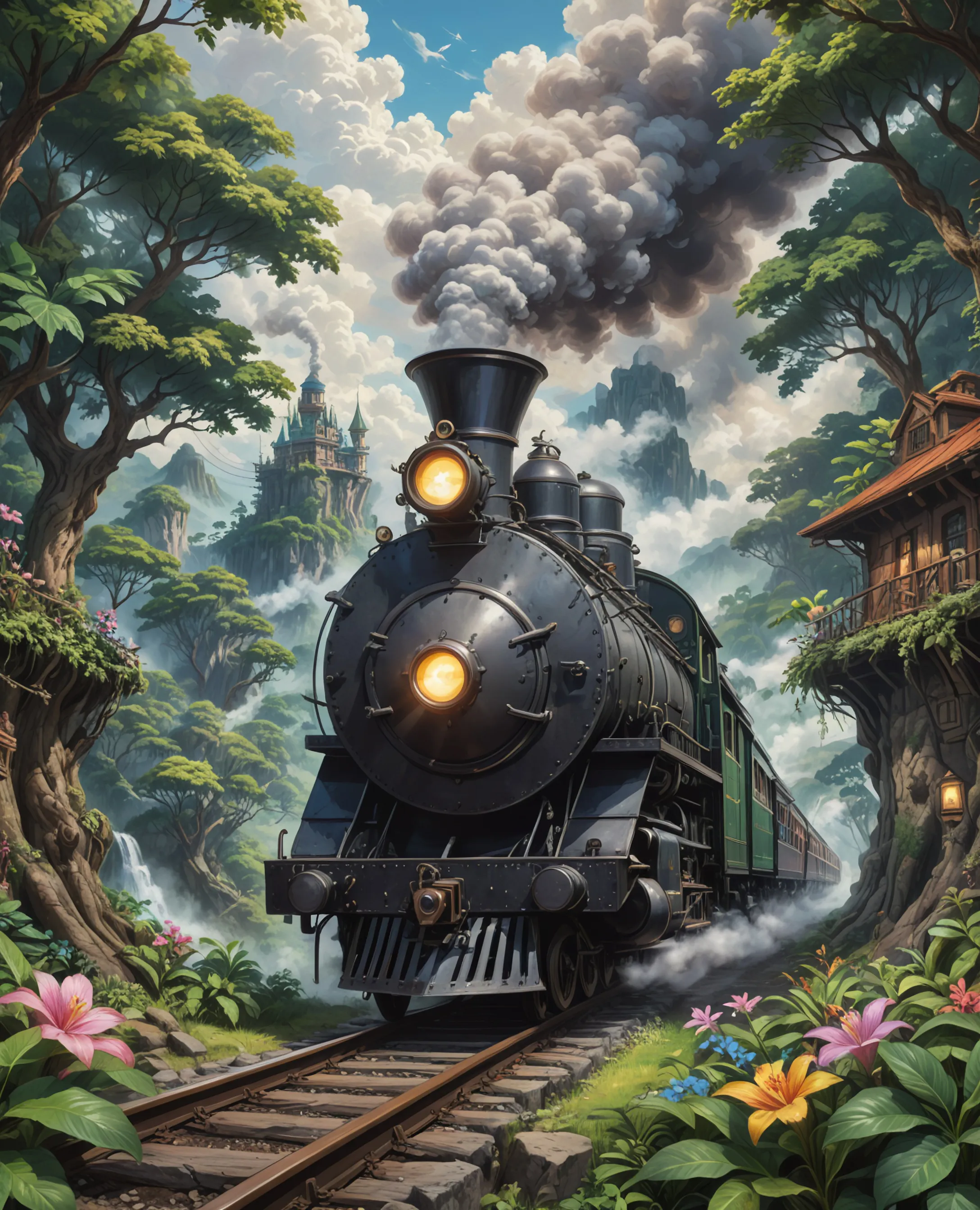 a long train traveling through - Free AI Photo Generator - starryai