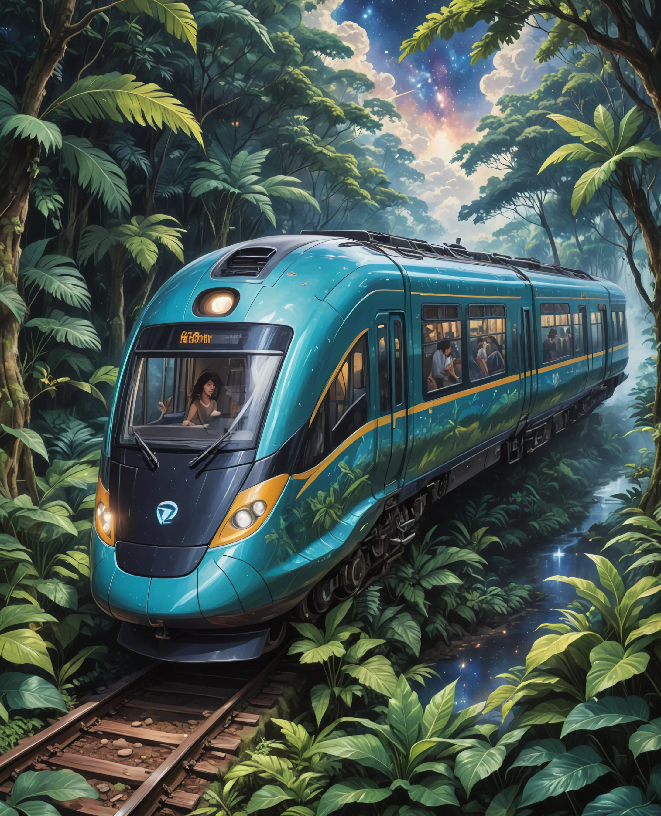 a long train traveling through - Free AI Photo Generator - starryai