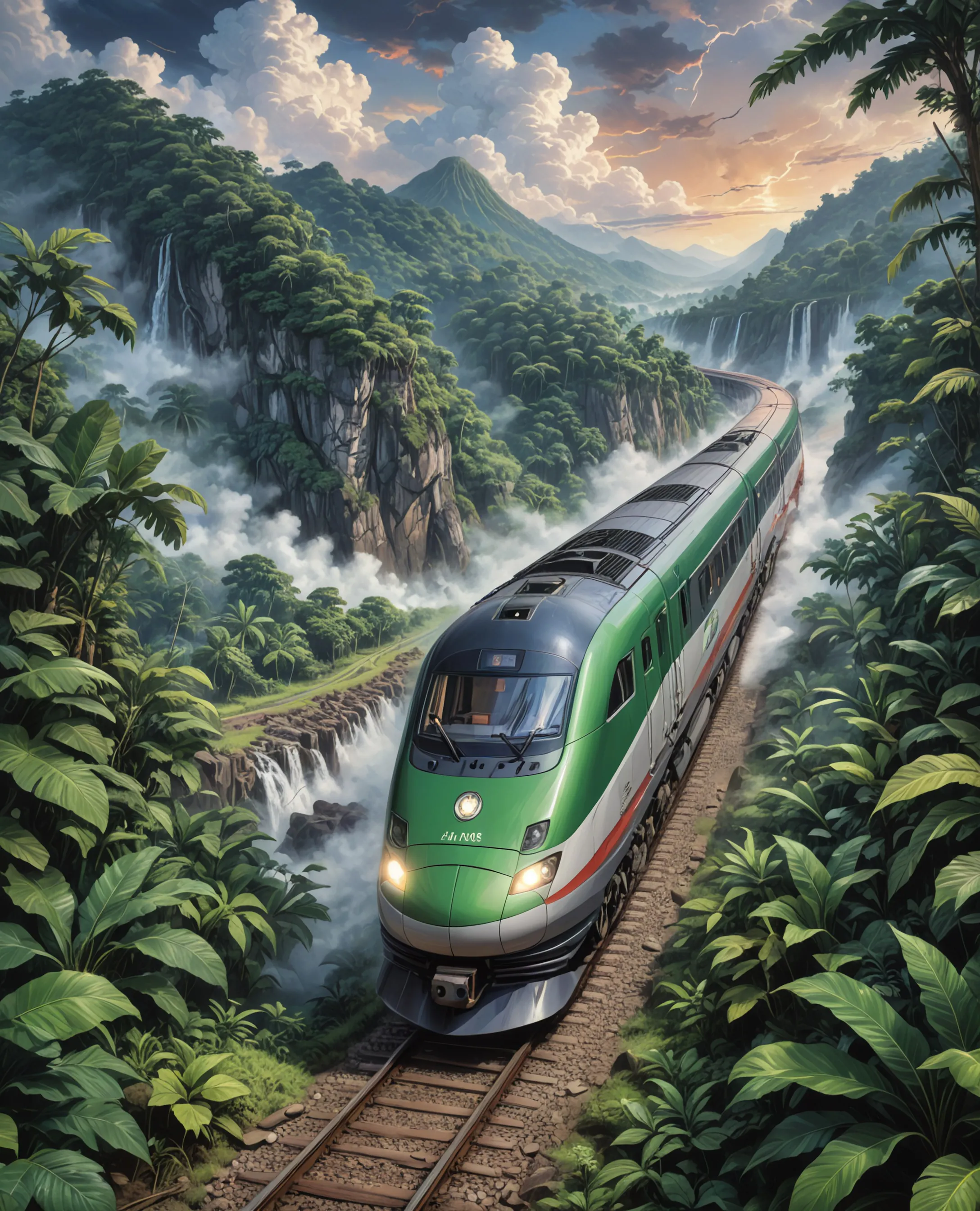 a long train traveling through - Free AI Photo Generator - starryai