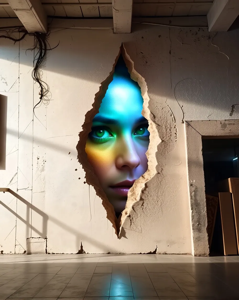 Vision phasing through a wall at - Free AI Photo Generator - starryai