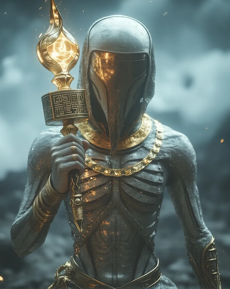 Lithe Man Figure A lithe mummified figure a deity, - Free AI Photo Generator - starryai