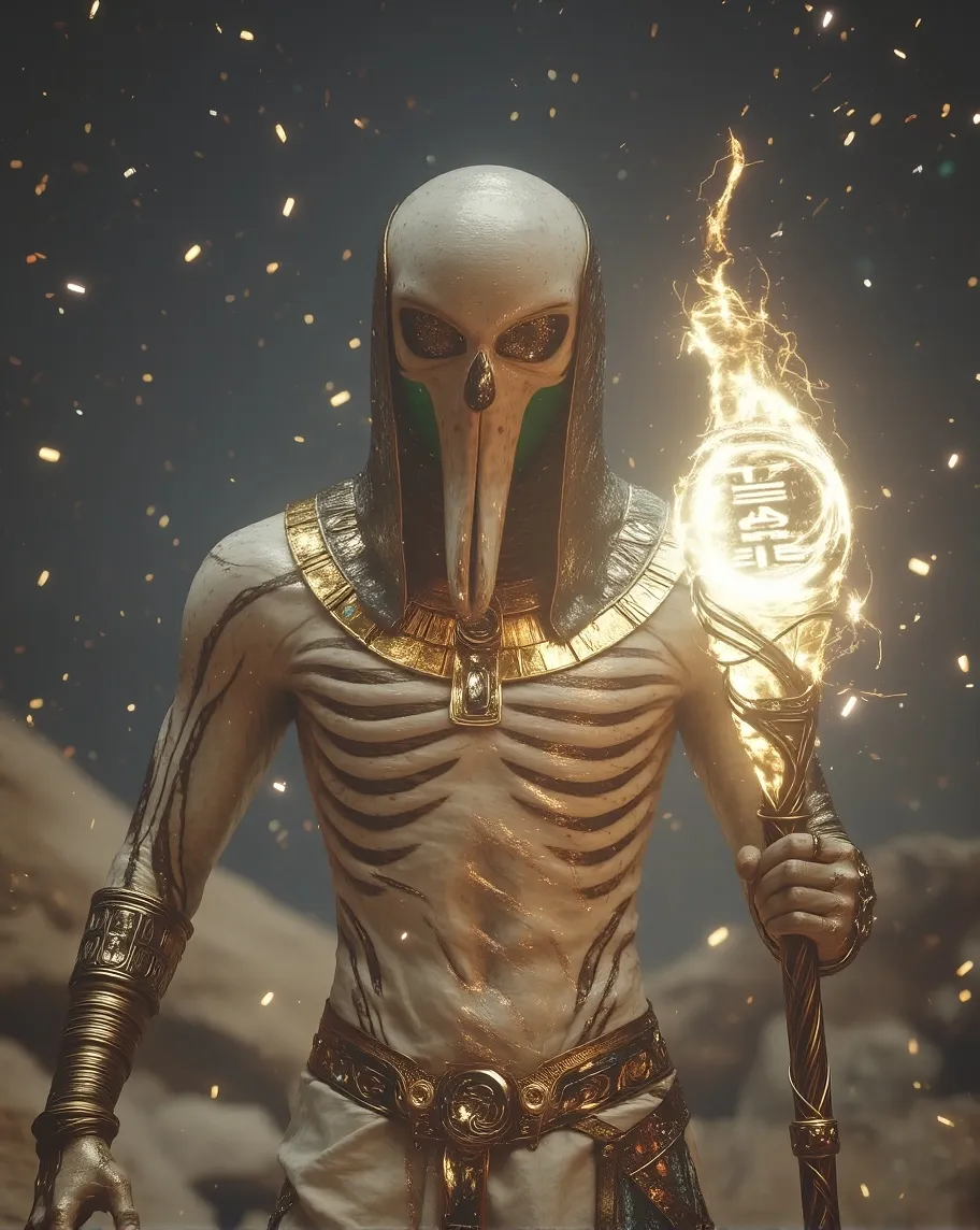 Lithe Man Figure A lithe mummified figure a deity, - Free AI Photo Generator - starryai