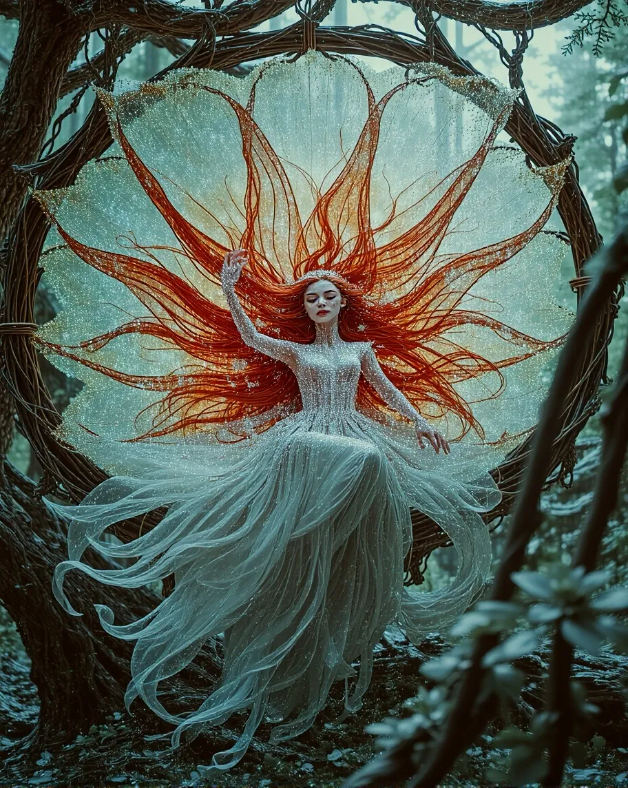 A beautiful forest fairy long red - Free AI Photo Generator - starryai