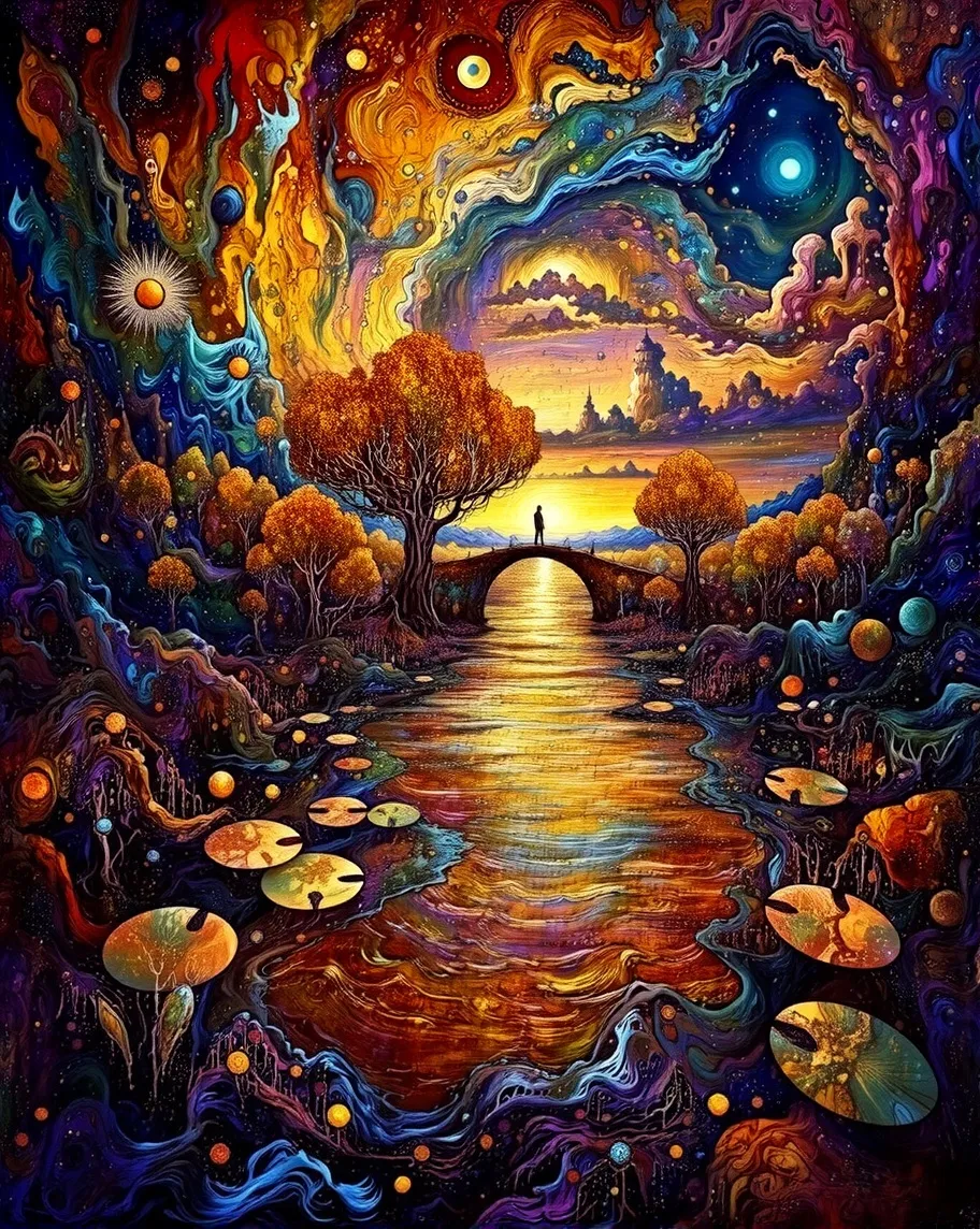 A glowing river winds through a - Free AI Photo Generator - starryai