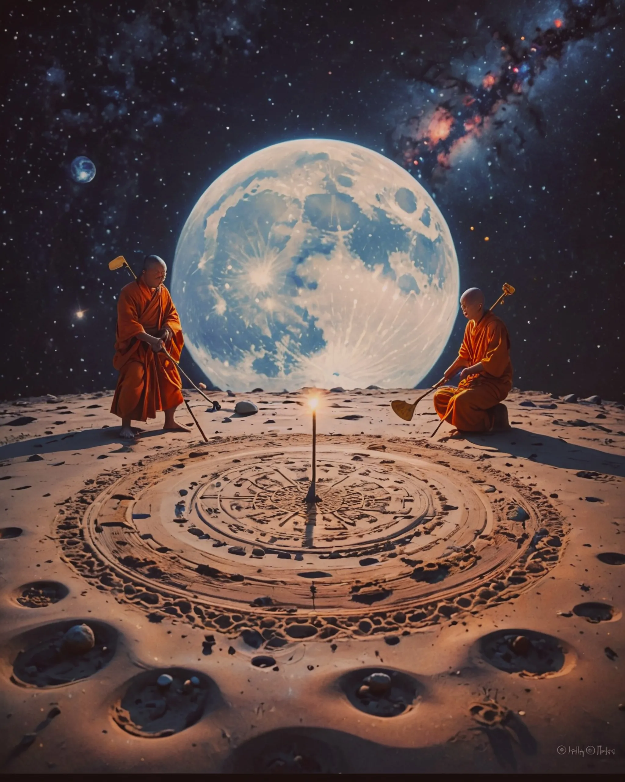 Buddhist monk-astronaughts on - Free AI Photo Generator - starryai