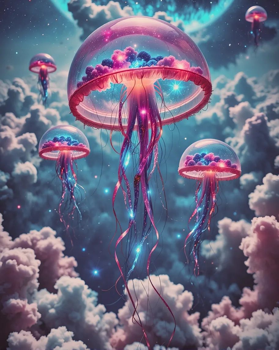 A Floating Jellyfish Garden drift - Free AI Photo Generator - starryai