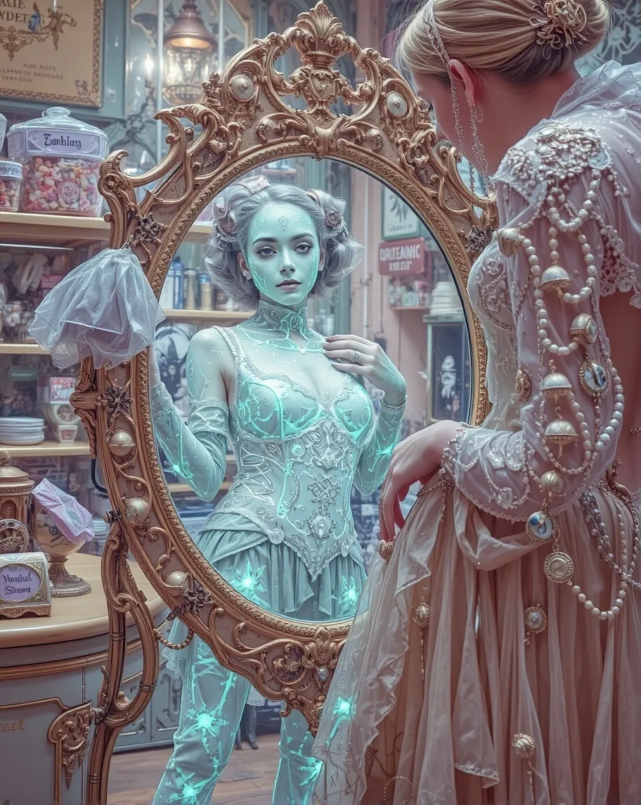 a young woman a candy shop framed - Free AI Photo Generator - starryai