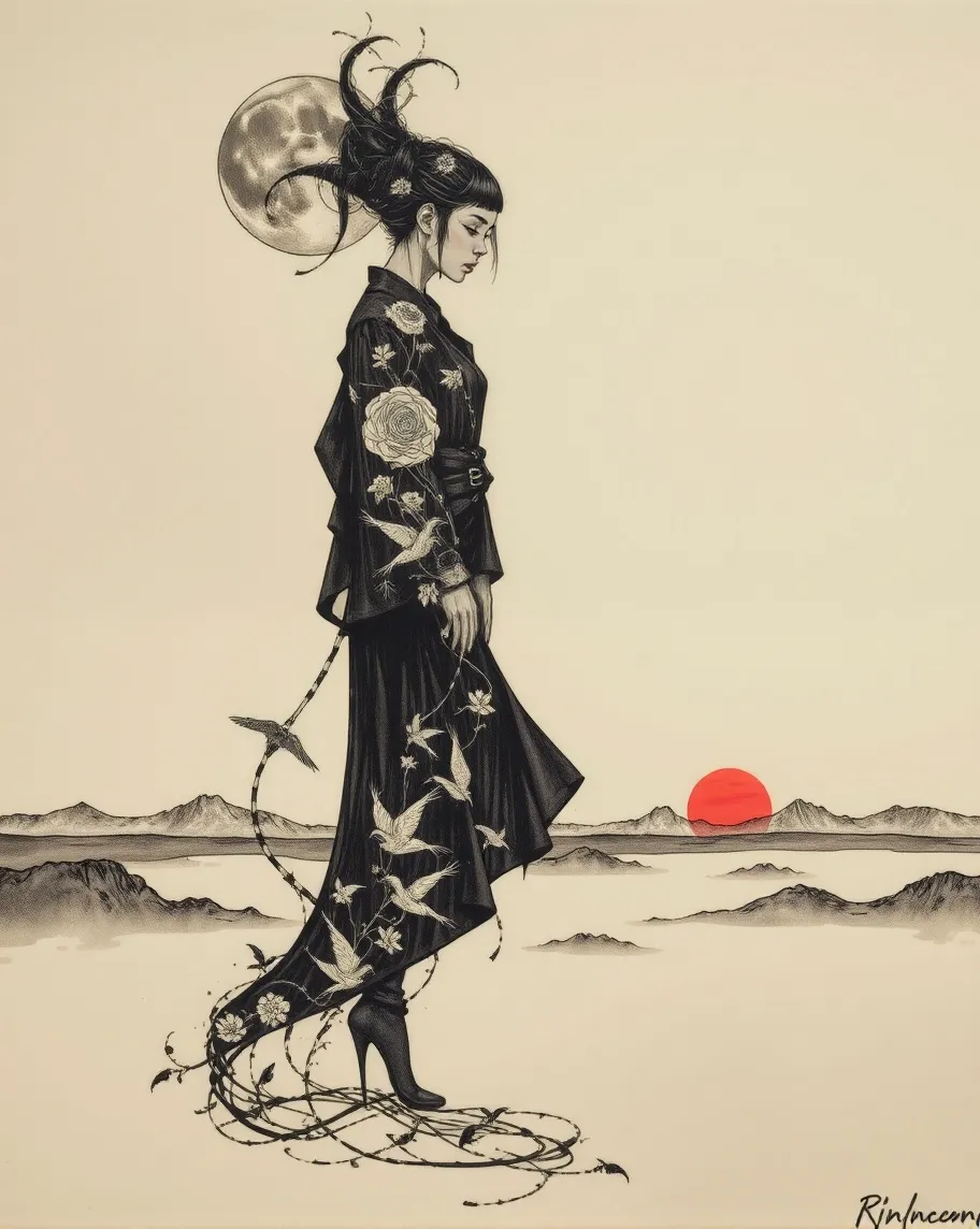 A solitary figure composed ink - Free AI Photo Generator - starryai