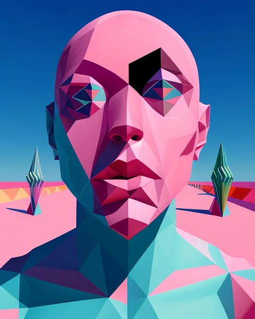 Pink alien polygonal ufo - Free AI Photo Generator - starryai