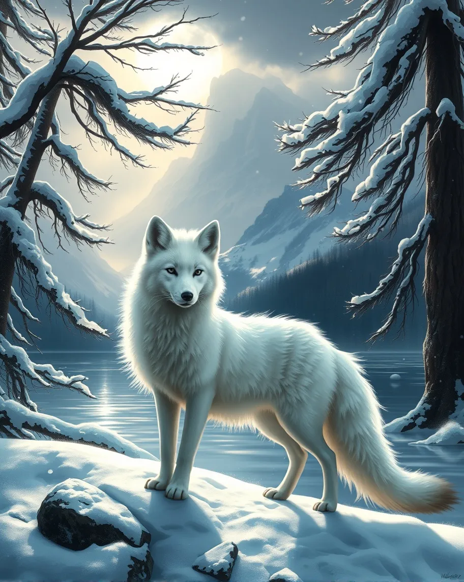 digital painting a white fox fur, - Free AI Photo Generator - starryai