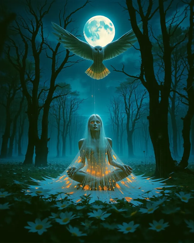 A surreal moonlit forest glowing - Free AI Photo Generator - starryai