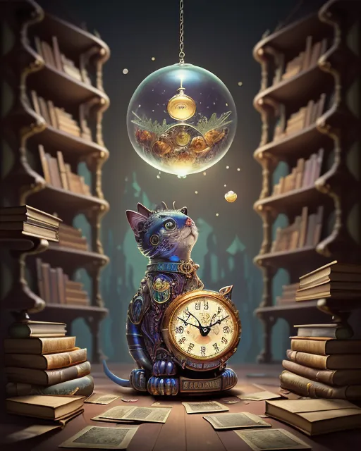 A steampunk style mechanical cat - Free AI Photo Generator - starryai
