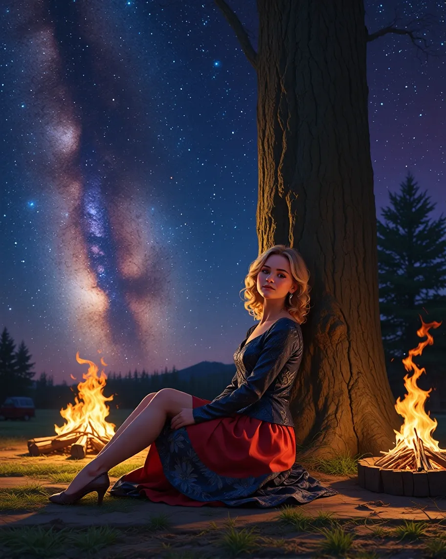 a gorgeous woman sits against a - Free AI Photo Generator - starryai