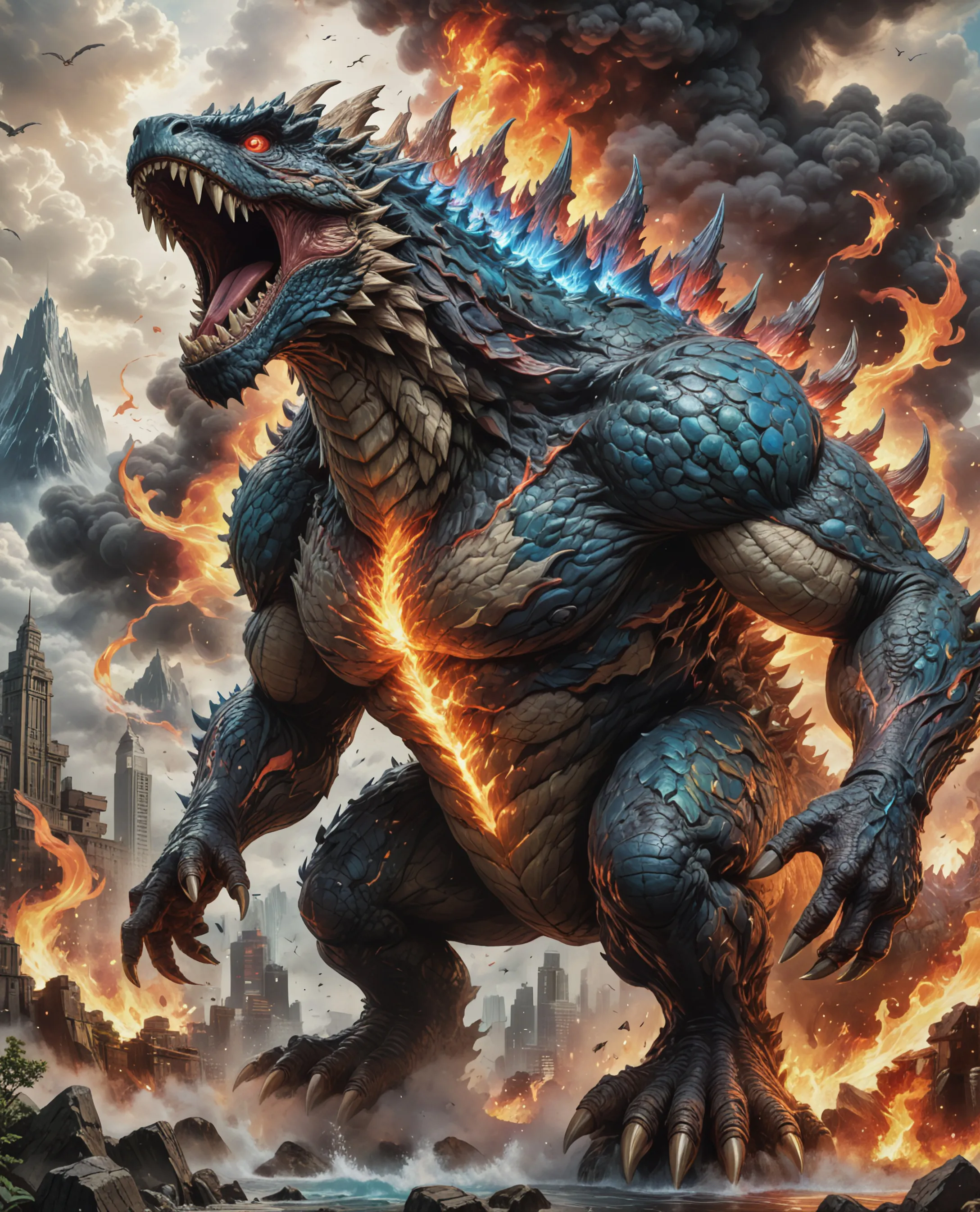 Low Quality Exploding Godzilla Exploding Godzilla. - Free AI Photo Generator - starryai