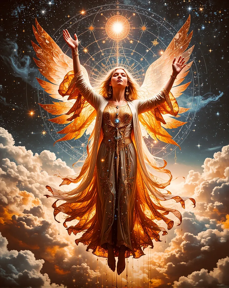 A radiant figure floats a vast as - Free AI Photo Generator - starryai