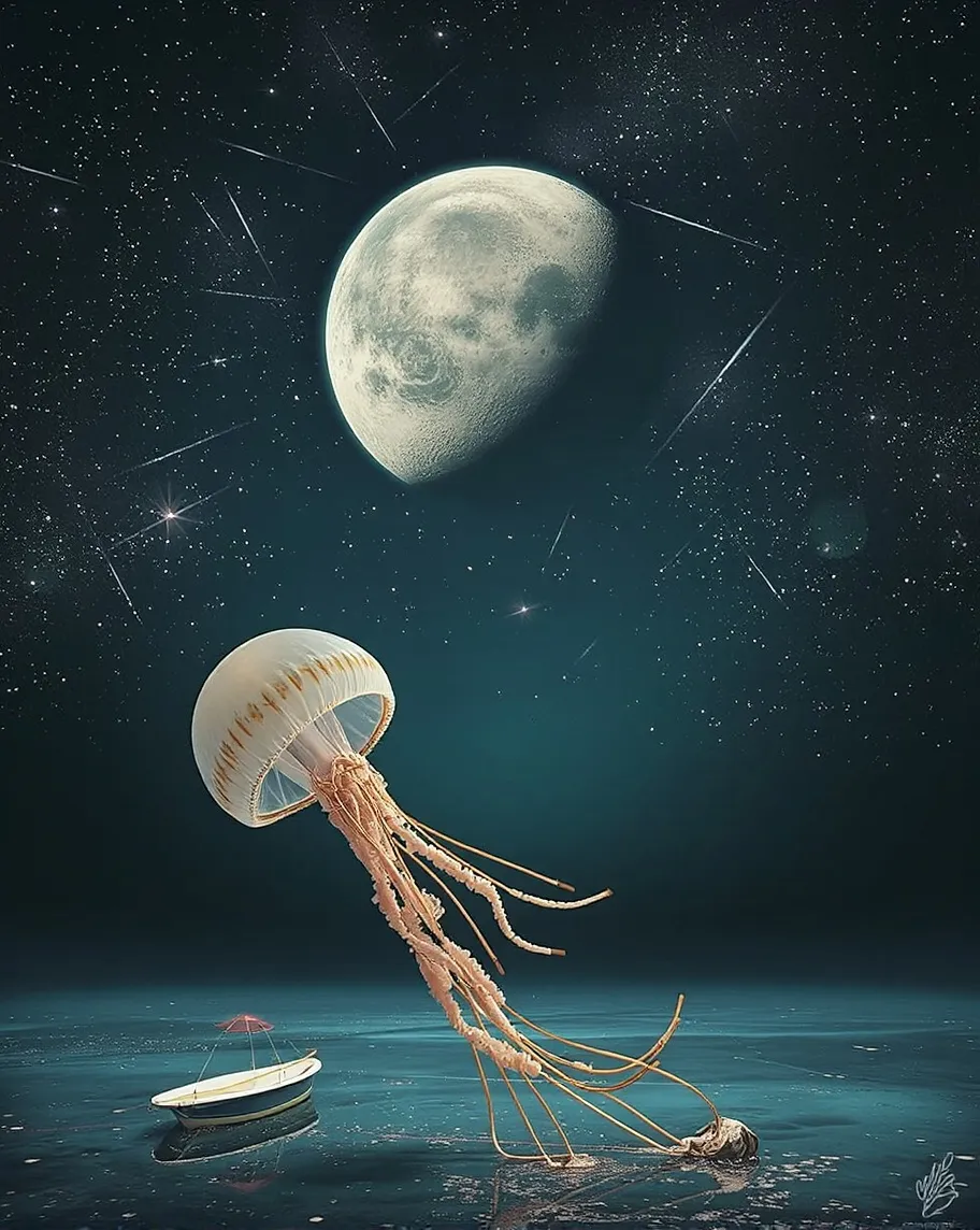 earth a jellyfish chasing moon as - Free AI Photo Generator - starryai