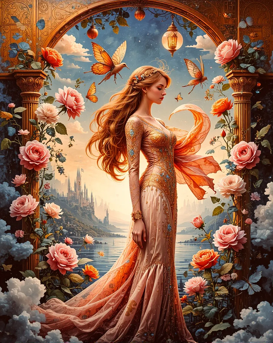 A graceful woman a flowing faded - Free AI Photo Generator - starryai