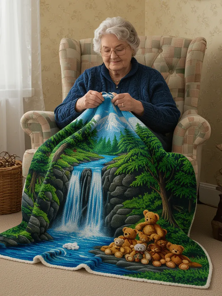old lady knitting a big blanket - Free AI Photo Generator - starryai