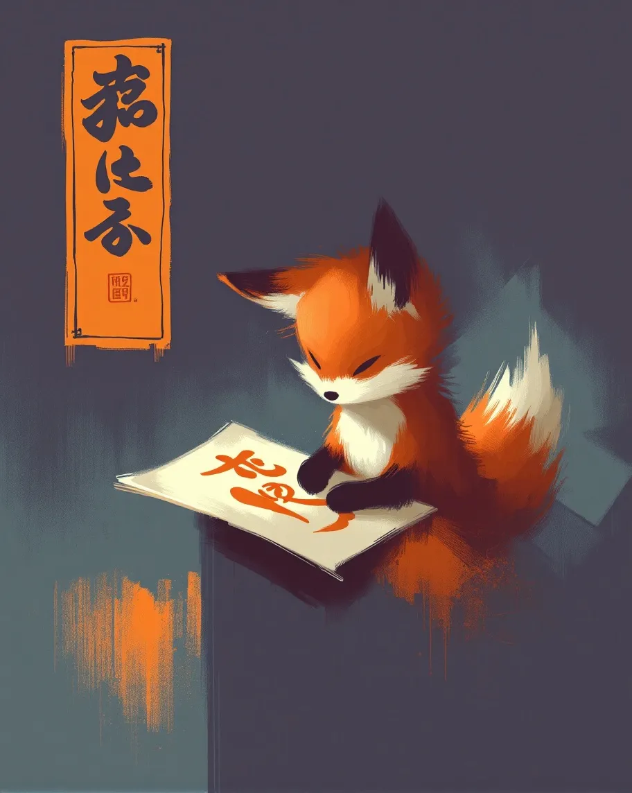 Inquisitive calligraphy fox, - Free AI Photo Generator - starryai