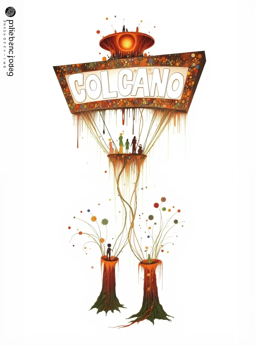 Volcano of Creativity

Scene: An active volcano spews not lava, but liquid hot glue, craft beads, and pompoms. DIY figures or works of art emerge from the edges.
Fantastic, over-the-top.