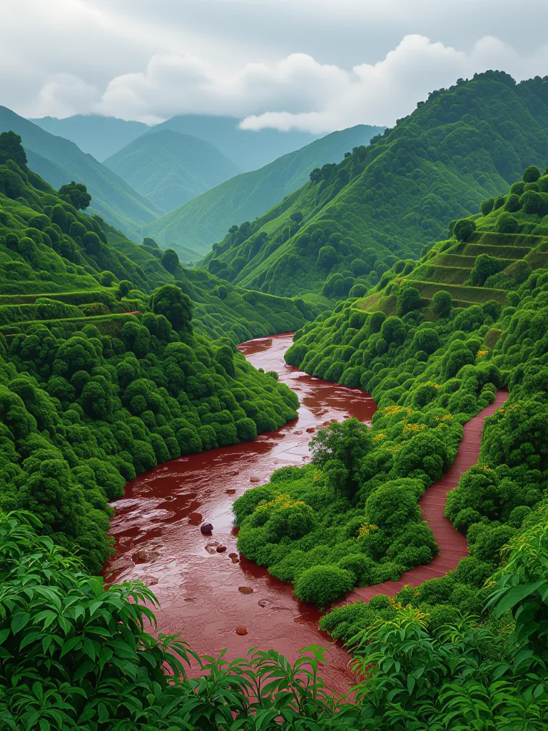 ruby colored rivers flooded lush - Free AI Photo Generator - starryai
