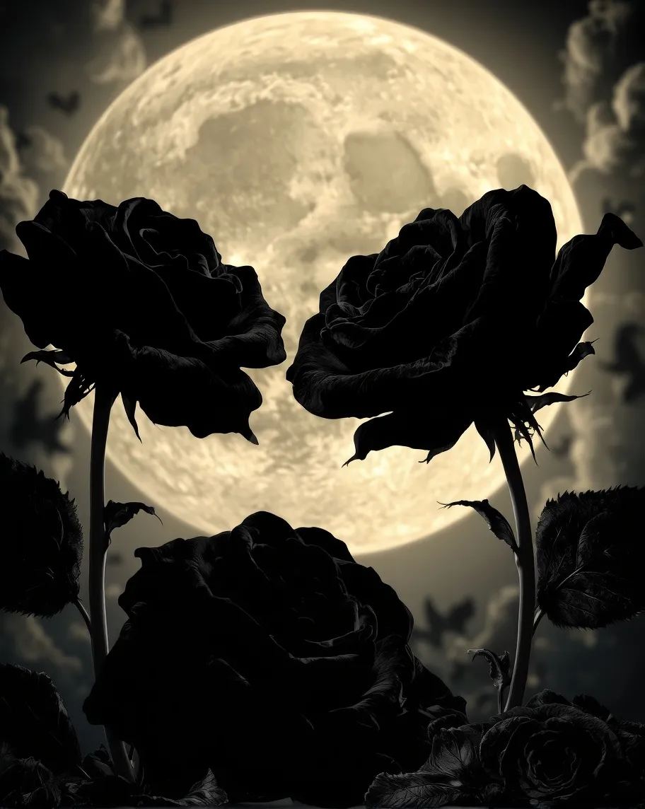 Black Roses moon night sky - Free AI Photo Generator - starryai