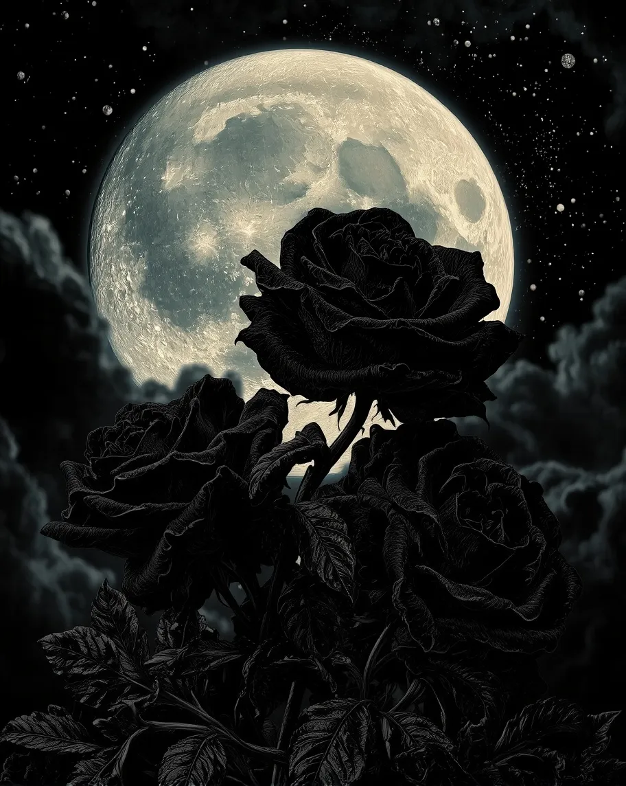 Black Roses moon night sky - Free AI Photo Generator - starryai