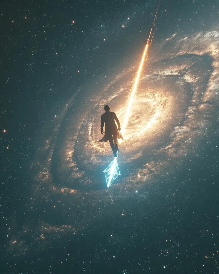 Shooting off into galaxy on back - Free AI Photo Generator - starryai