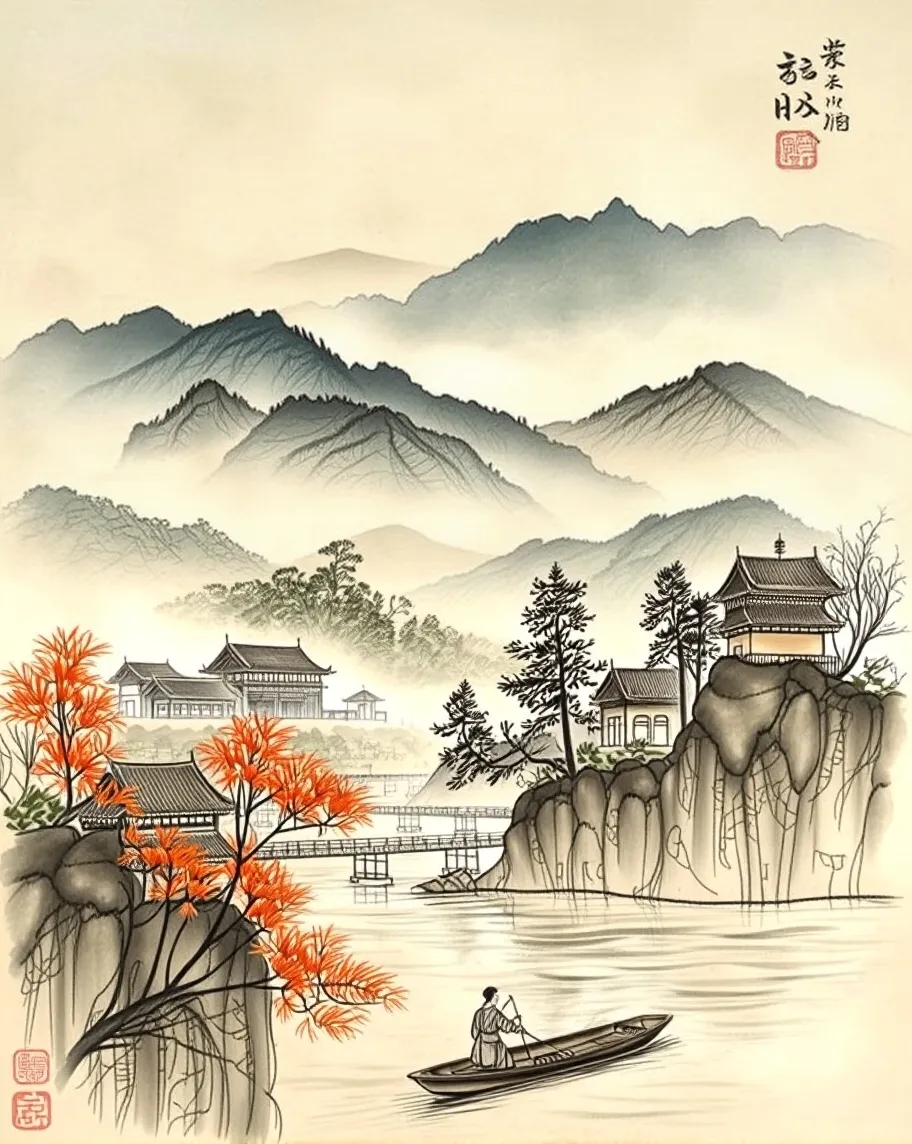 Traditional Chinese landscape ink - Free AI Photo Generator - starryai