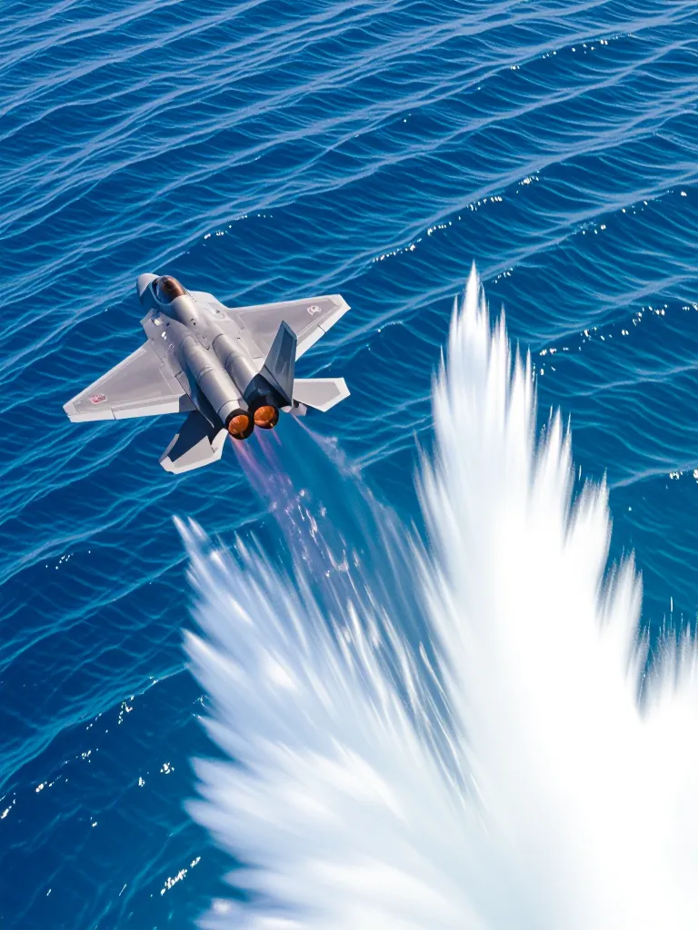 Flyby F-22 Raptor on ocean - Free AI Photo Generator - starryai