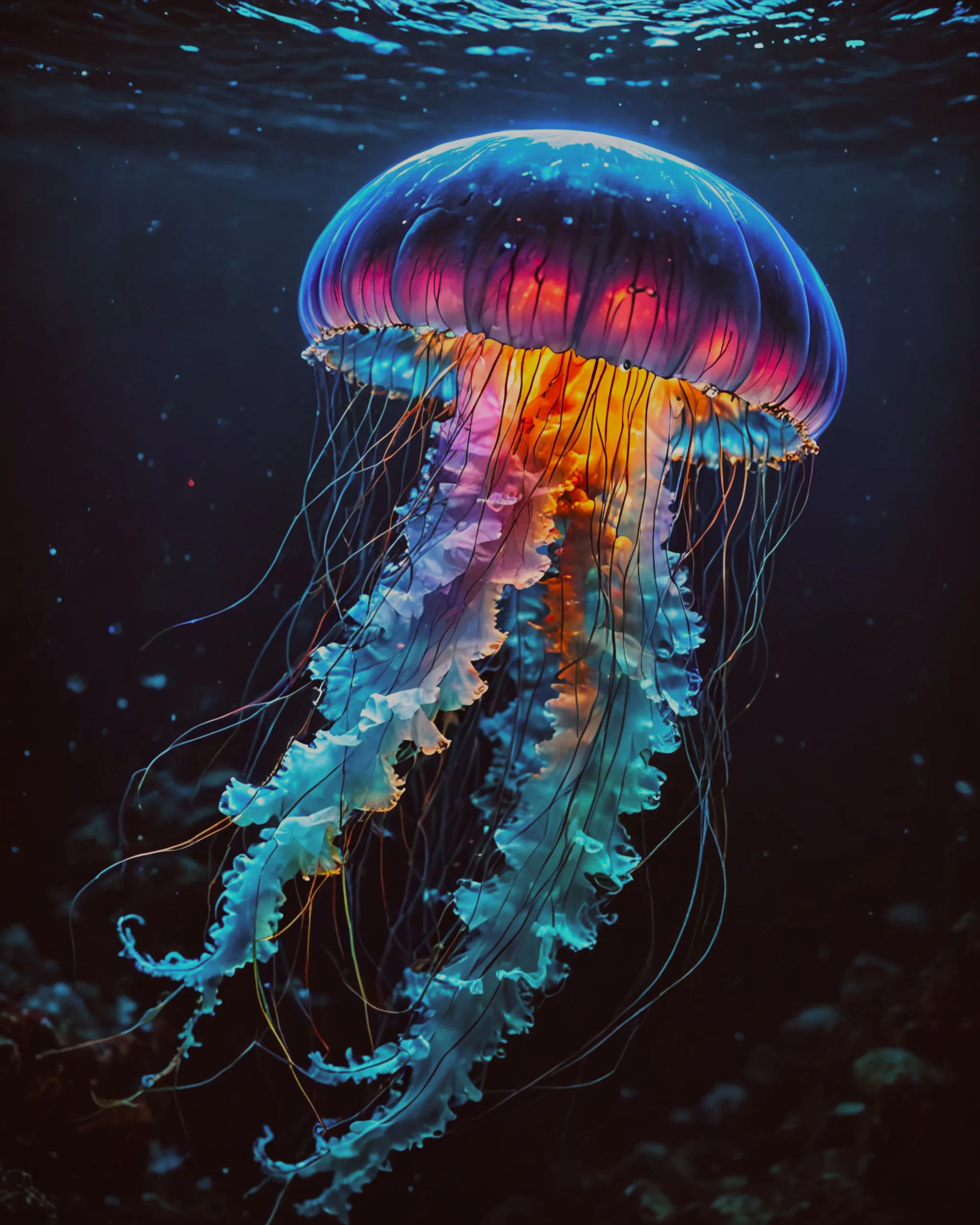 Create a jellyfish rainbow a dark - Free AI Photo Generator - starryai