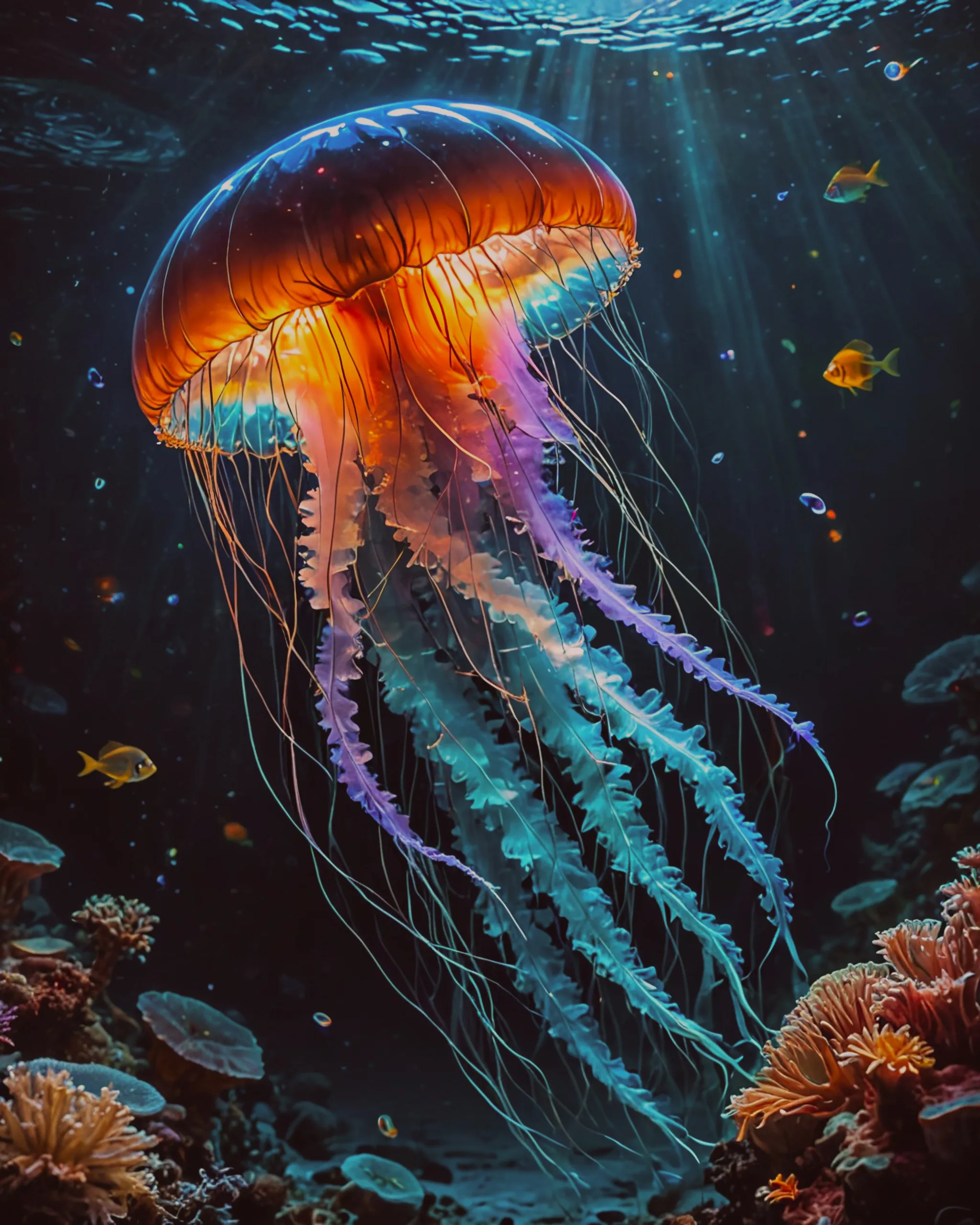 Create a jellyfish rainbow a dark - Free AI Photo Generator - starryai