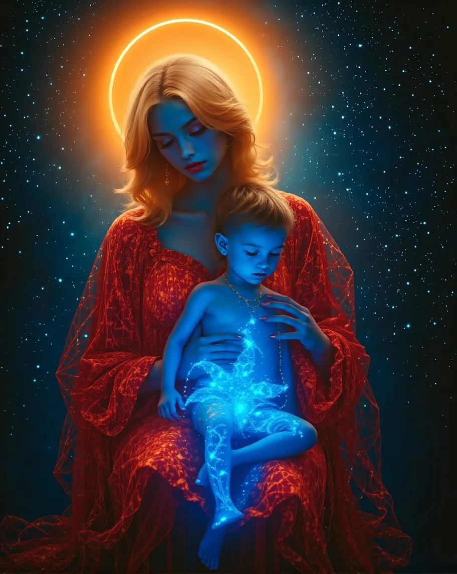 mother holding small child her - Free AI Photo Generator - starryai