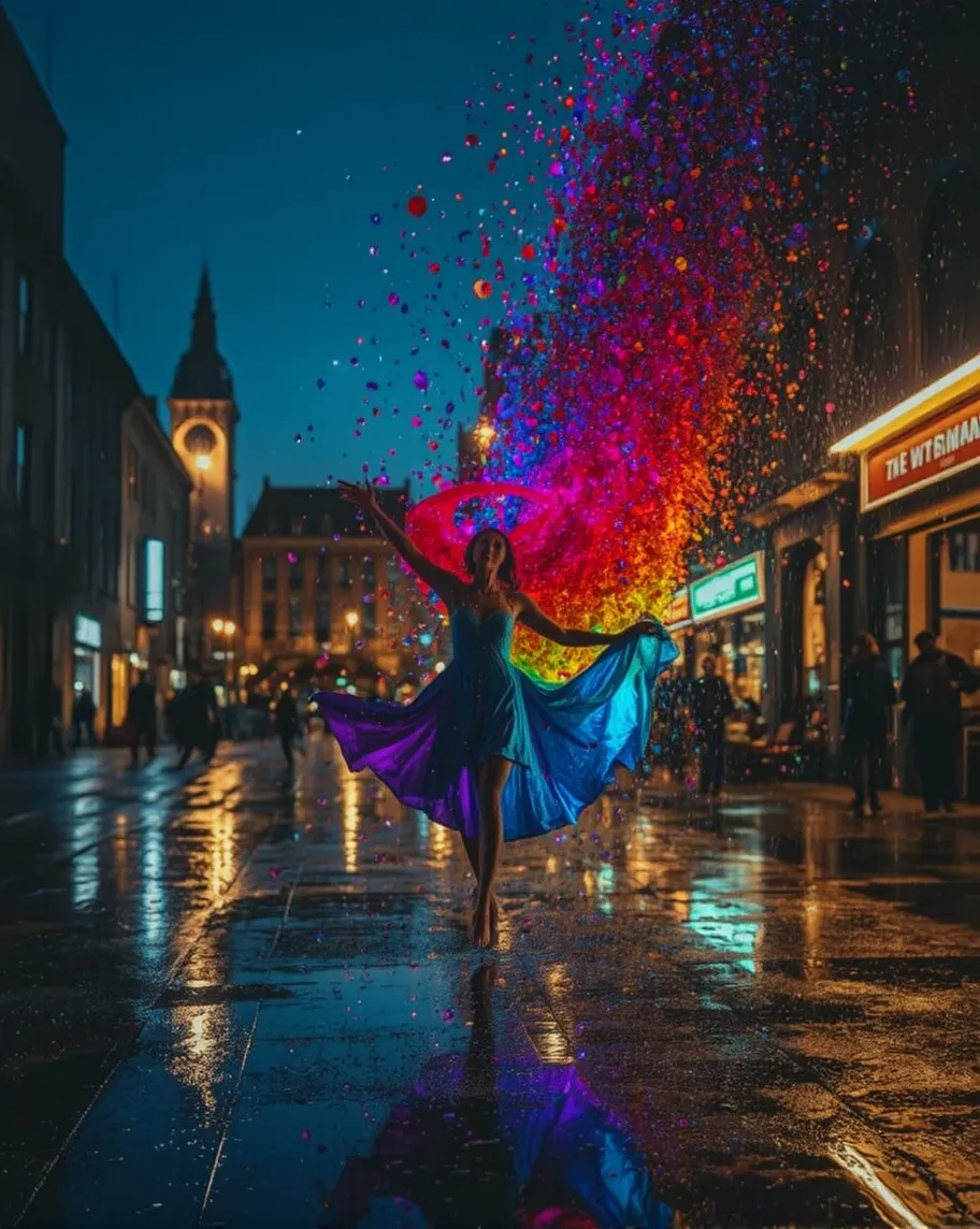 A solitary figure dances a paint, - Free AI Photo Generator - starryai